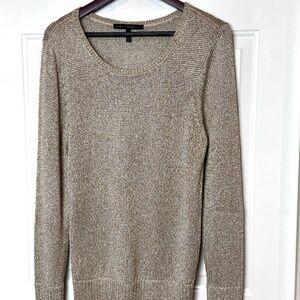 Ladies White House Black Market Gold Metallic Pullover Sweater Size Large